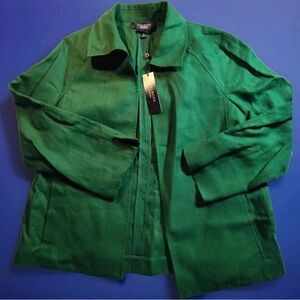 NWT! Talbots 💯 Pure Irish Linen Open Front Light Jacket / Topper in Green
